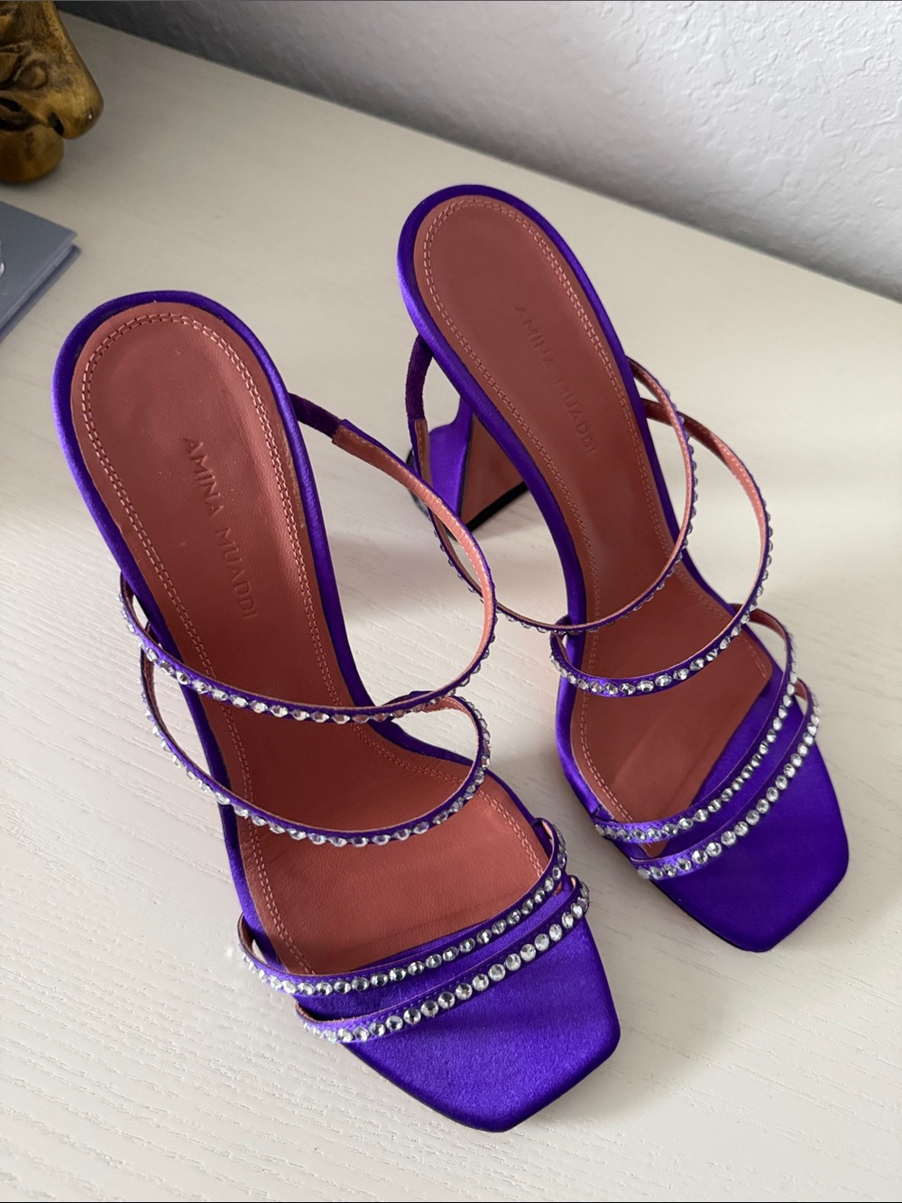 Amina Muaddi Purple Crystal-Strap Mules - Picture 3 of 8